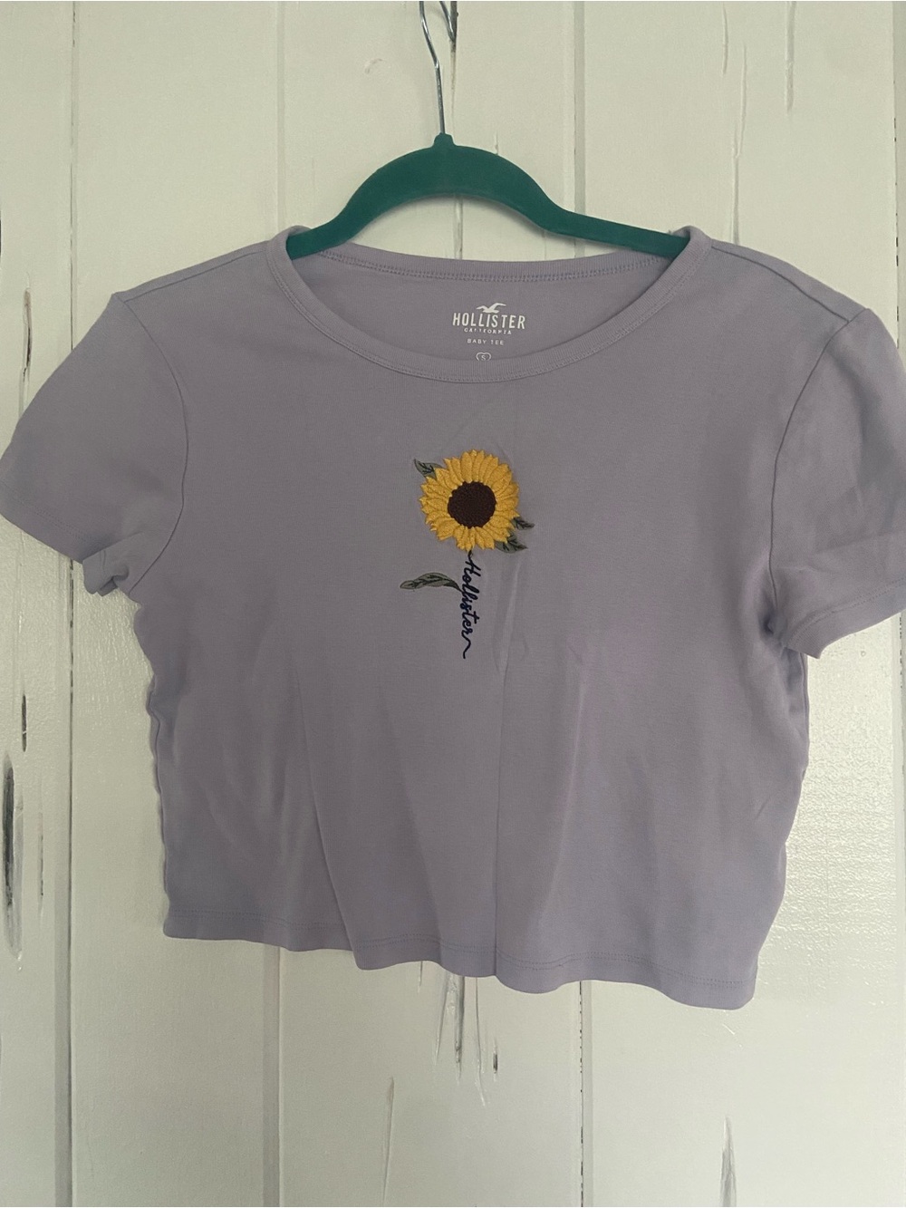Hollister Lavender Cropped Tee with Sunflower Embroidery